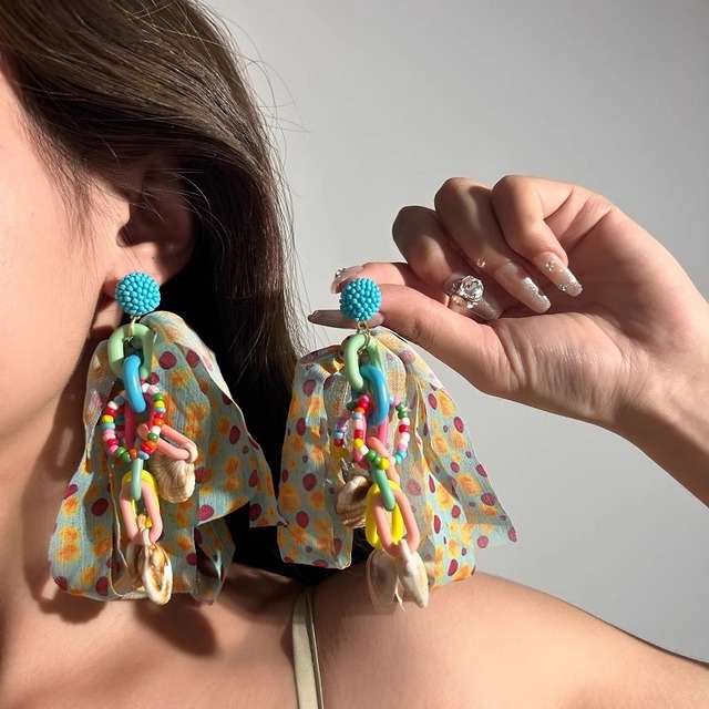 colorful dopamine bow beaded tassel earrings＜a10854＞