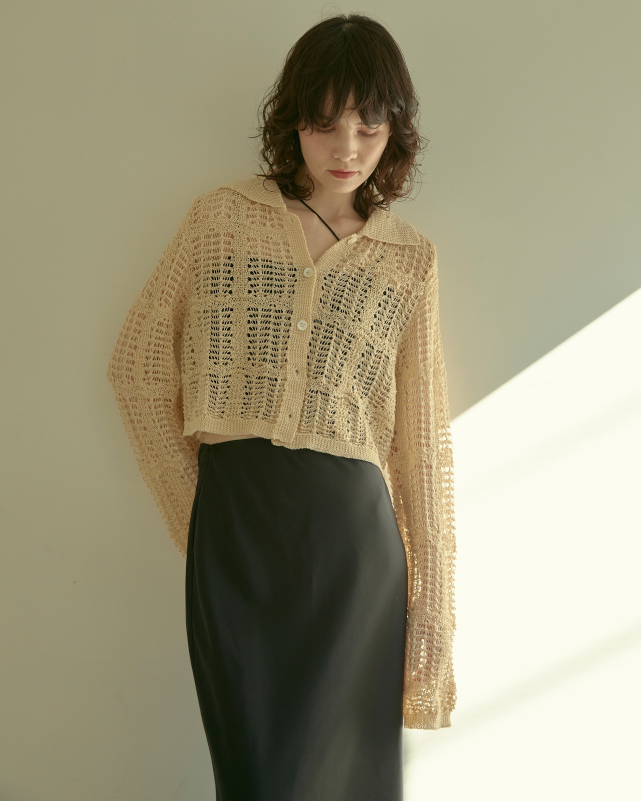 DU240523 mesh knit cardigan shirt【残り僅か】