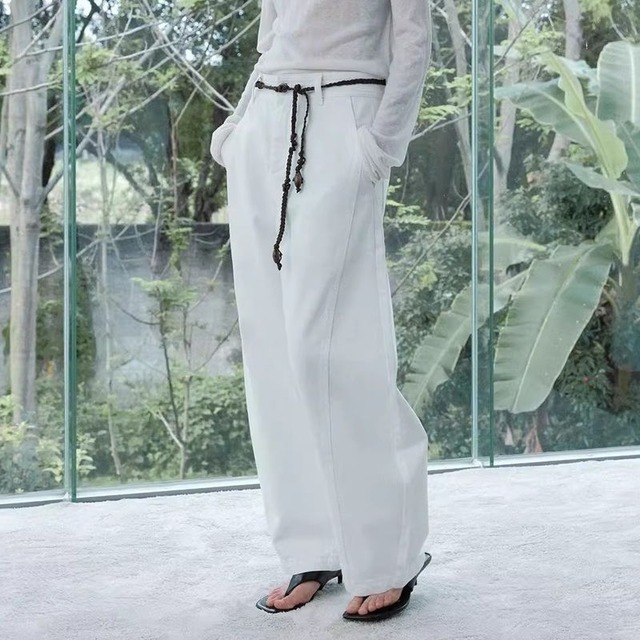 white denim wide pants   101596