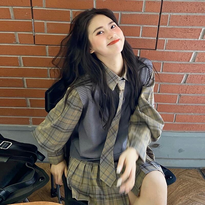 スタイル格子柄シャツ ドレス スプリングオータムショートスカート ロング 春物 秋物 試着室44085426424