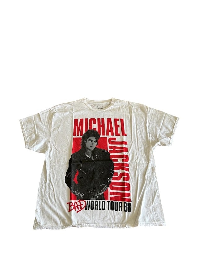 マイケルジャクソン BAD ワールドツアー 88 Tシャツ 白 両面プリント マイケルジャクソン BAD ワールドツアー 88 Tシャツ 白 両面プリント