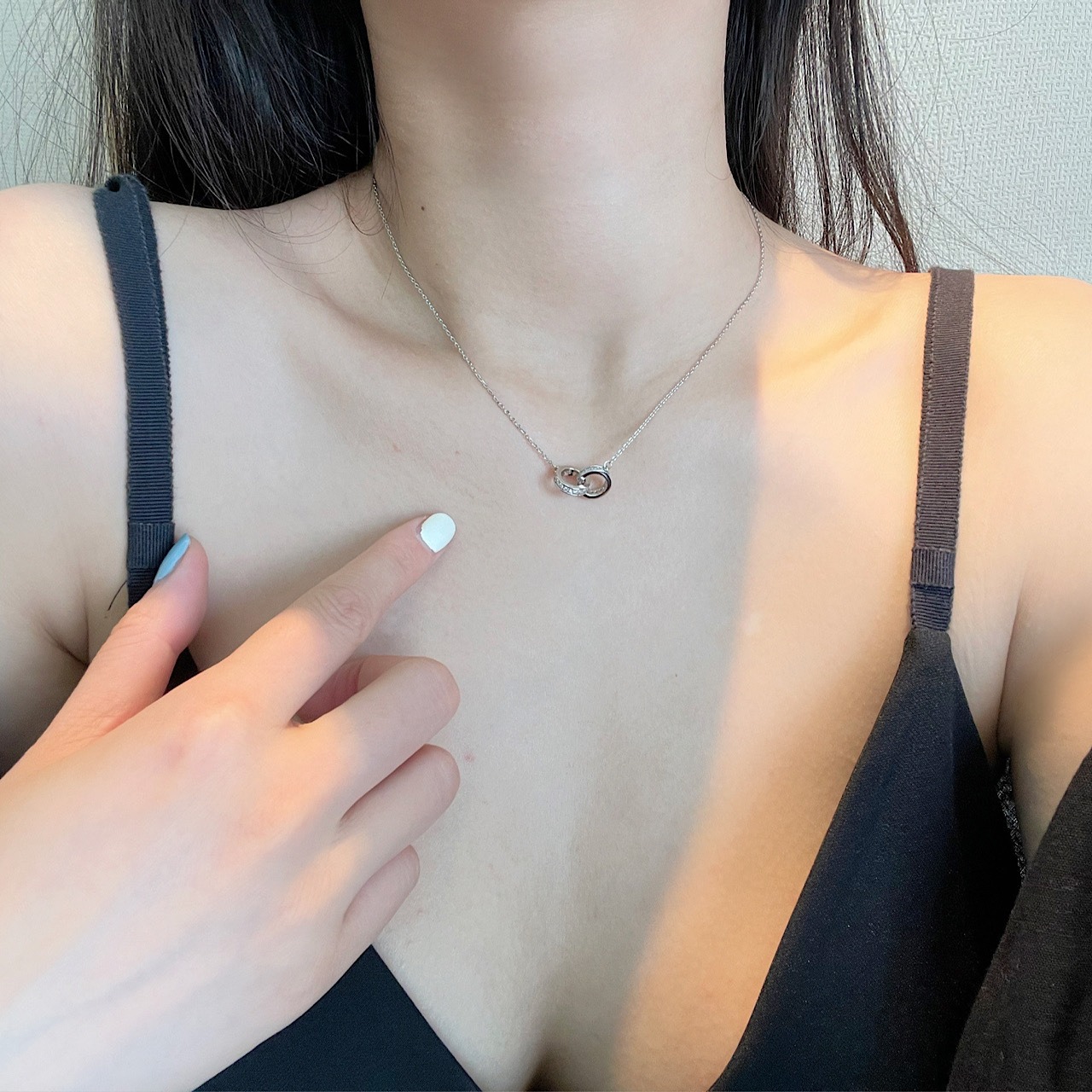 ダブルリング キラキラ チェーン インター ロッキング ネックレス - 6