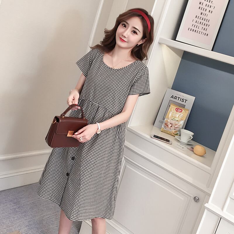 【新作】【送料無料】 夏に撮影する妊婦綿ドレスチドリグリッド コットン サマー 夏物 AL expec387209337161