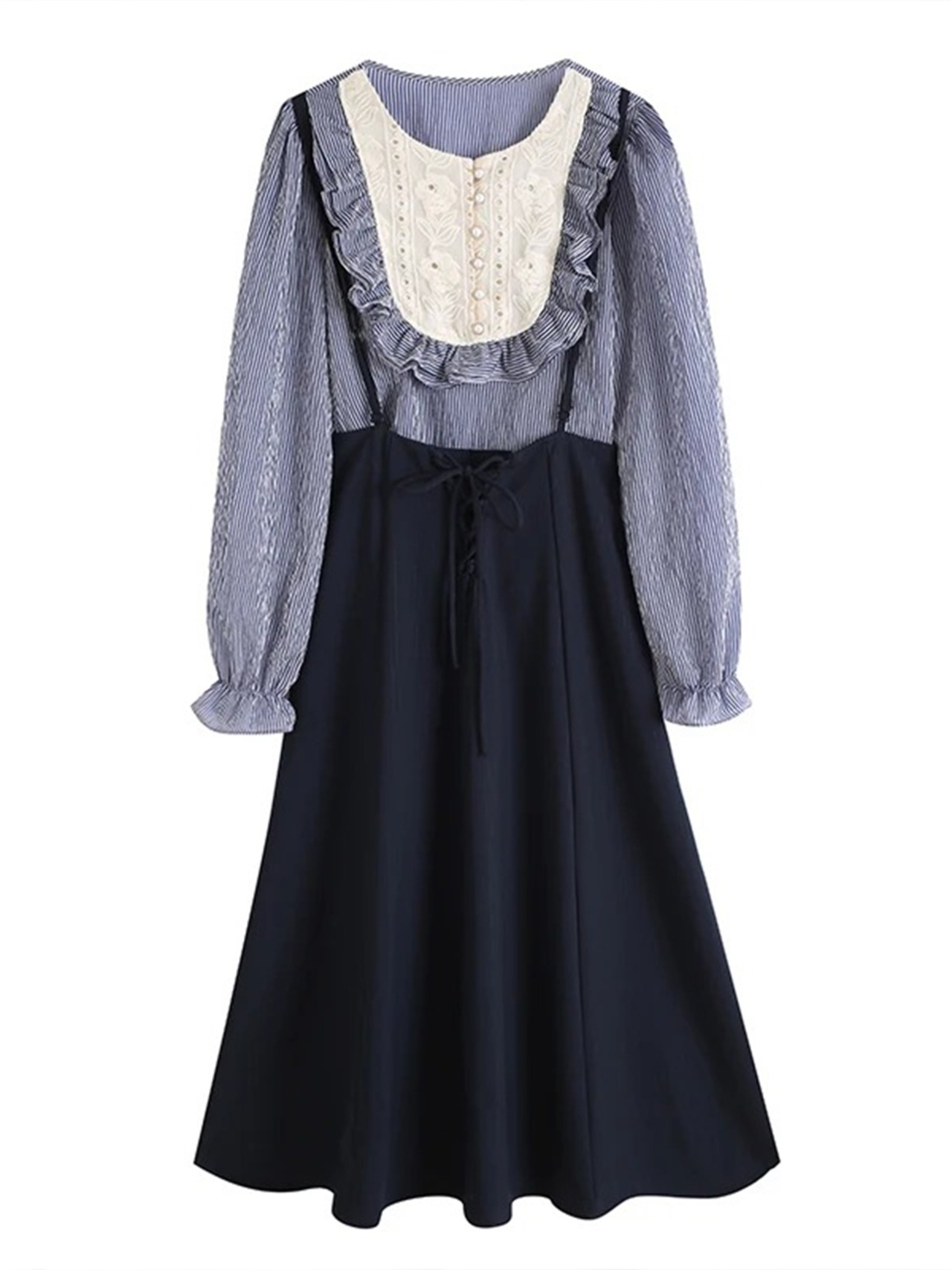 【0222】Elegant Skirt Stripes Long Sleeve 2 Piece Set