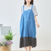 TRUBE デニム×ドット裾異素材切替サロペット風ドッキングワンピース【M~L】グレー