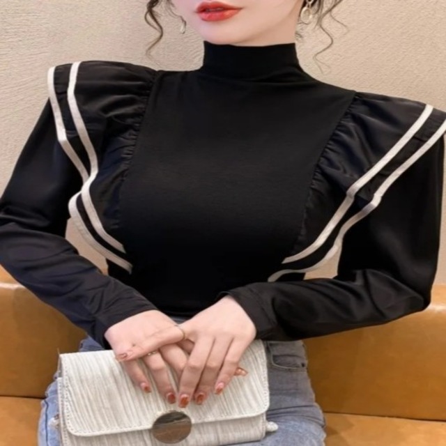 フレンチモード・フリルライントップス　PA00163