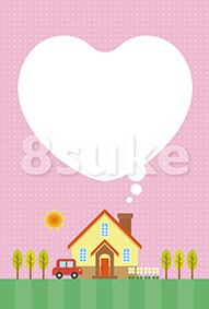 イラスト素材:家の煙突から出るハートの吹き出し(ベクター・JPG)