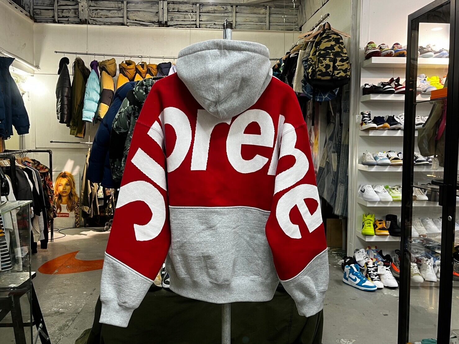Supreme 23AW BIG LOGO JACQUARD HOODED SWEATSHIRT HEATHER GREY 