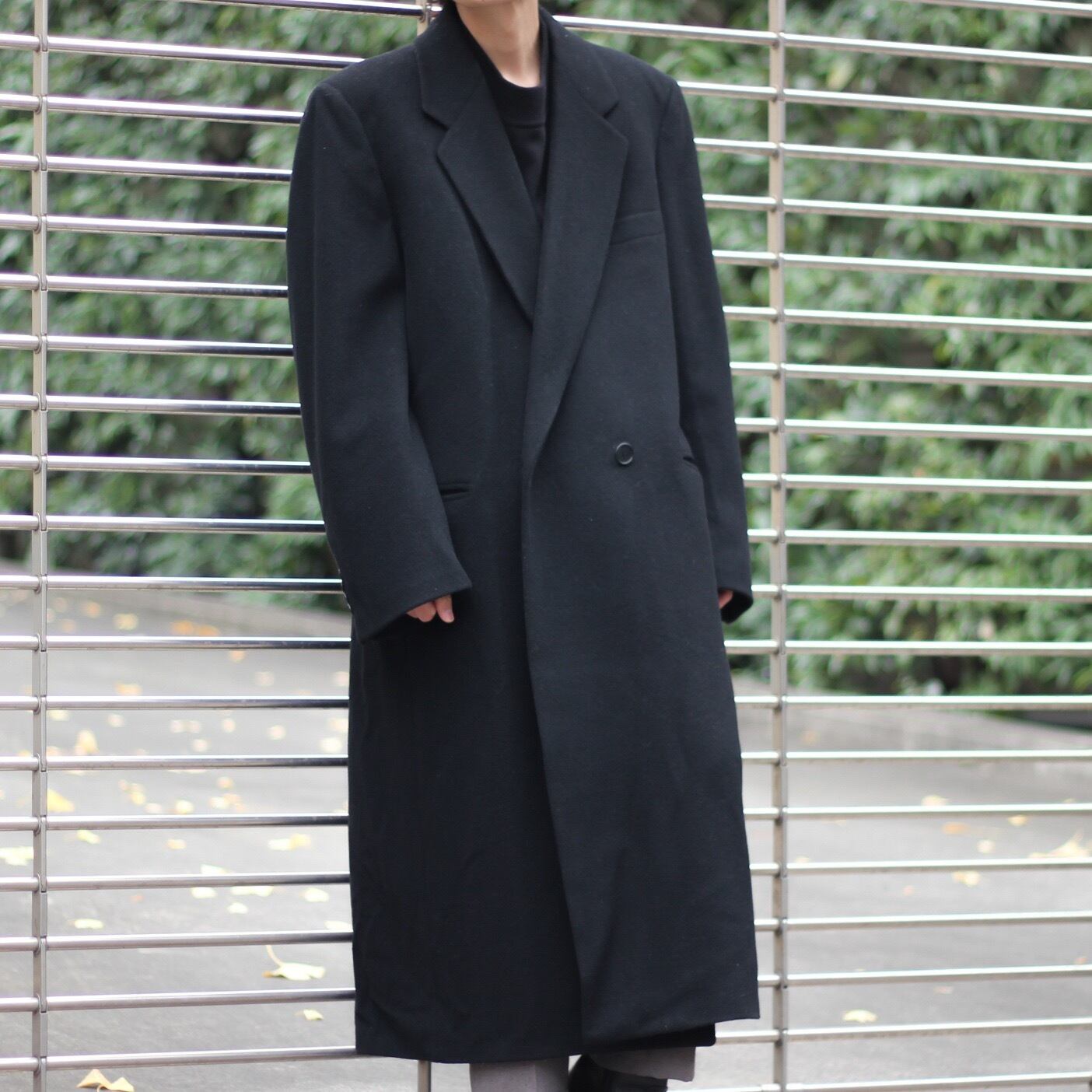 90's vintage ドレープ 変形 オーバーサイズ チェスターコート ビンテージ オーバーサイズ ブラック メルトンウール ドレープ