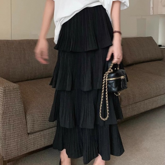 フリルティアードロングスカート　2color　N00044