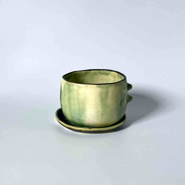 c0006 japots 第三弾元川知子の作品装飾付き小鉢皿セットカラー緑