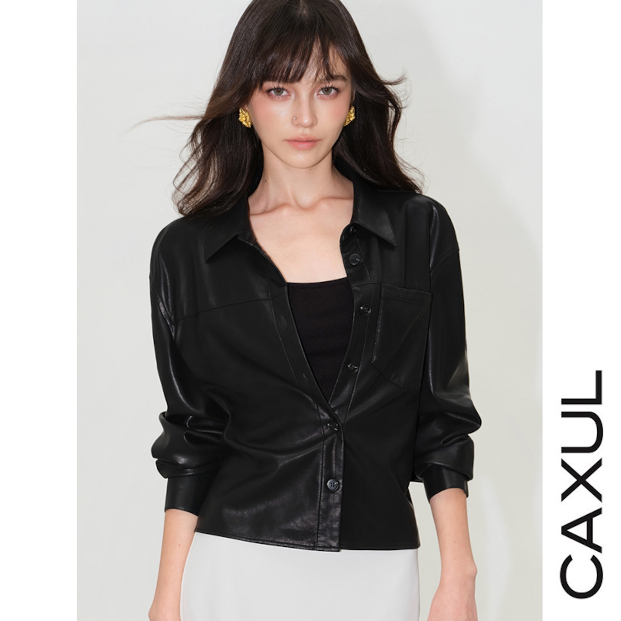 Faux Leather Shirt Jacket