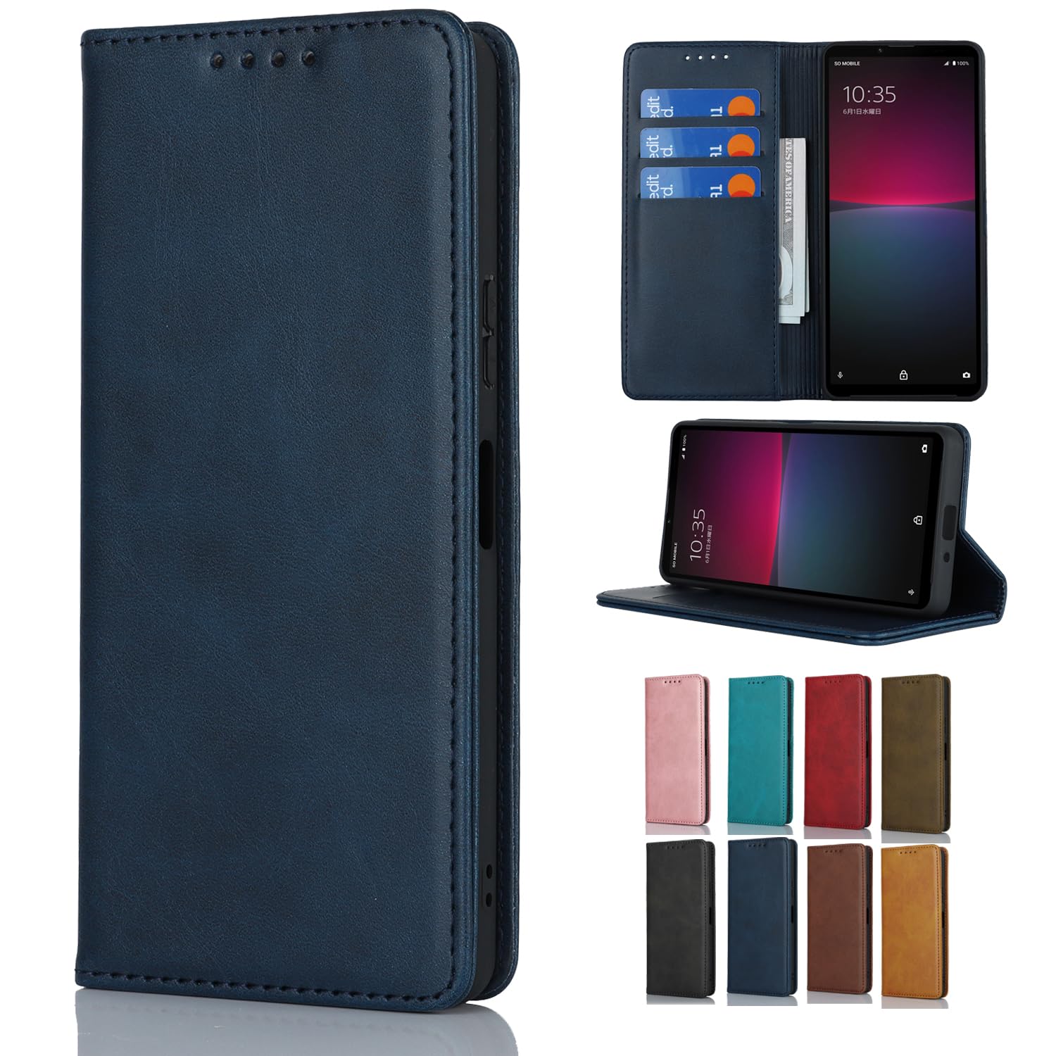 Cavor BASIO 4 KYV47 かんたんスマホ 2 A001KC ケース手帳型 KYV47 カバー 手帳型 BASIO 4 財布型 携帯 カバーかんたんスマホ 2 A001KCスマホケースタンド機能 KYV47 スマホケース 落ち着いた色カードケース A001KC 携帯カバー カード入れ 横置 強磁性 手帳型財布型耐衝撃 肌触り良【ブルー】