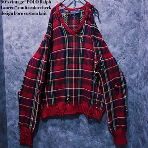 【doppio】90's vintage"POLO Ralph Lauren" multi color check design boro custom knit