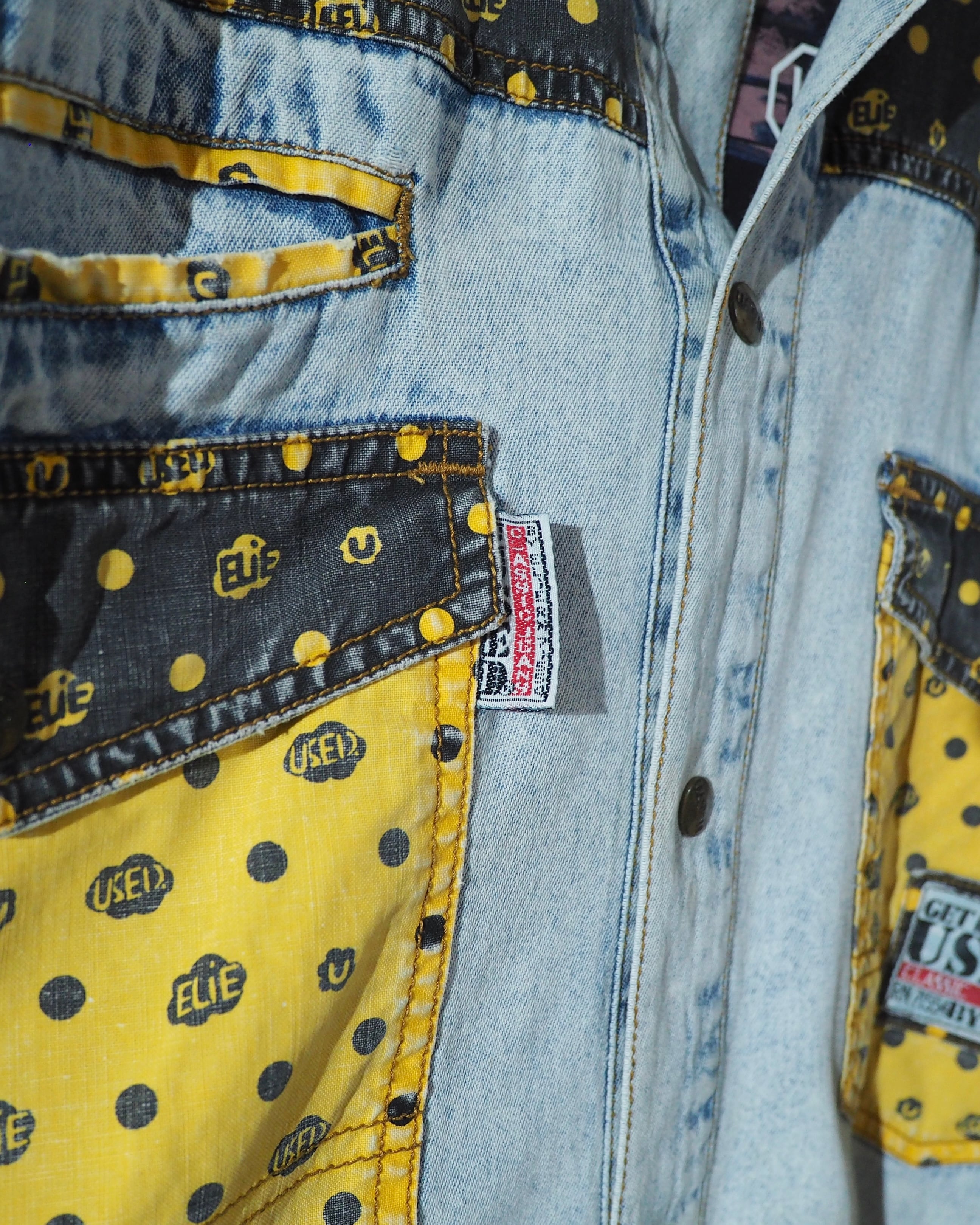 1990s " GET NAME USED " Dot Patchwork Custom vintage loose shirt