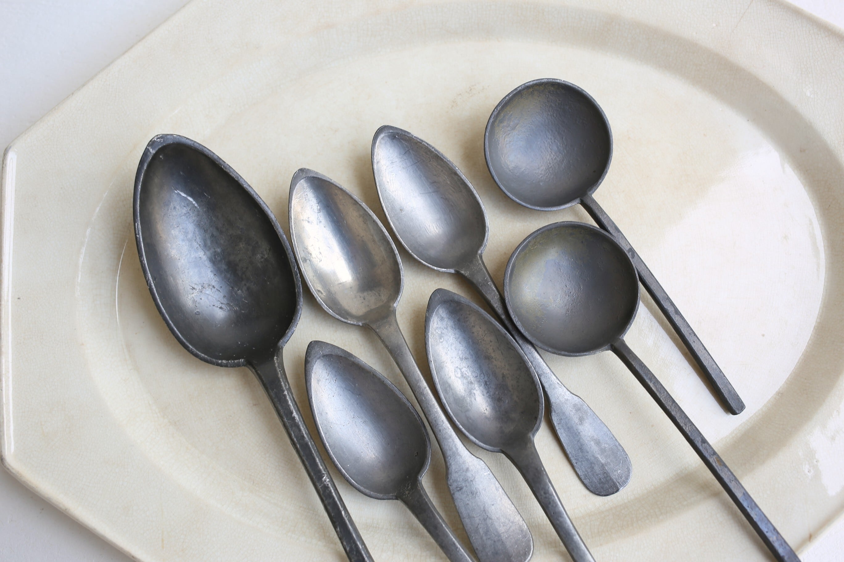 フランス アンティーク エタン ピューター スプーン N-02259,N-02364