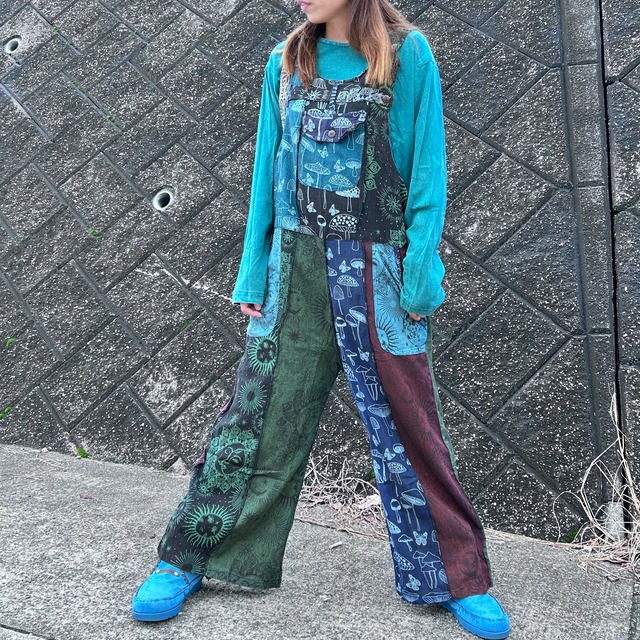 ネパールパッチワークサロペット