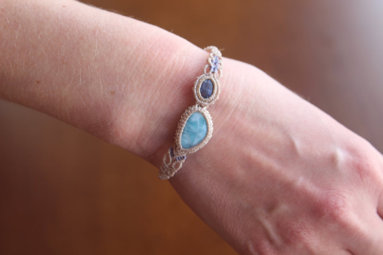 Larimar & Kyanite micro macrame  bracelet