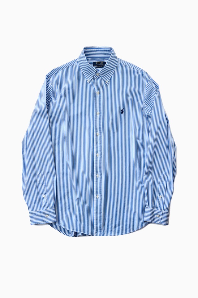 POLO RALPH LAUREN BLUE STRIPE BUTTON DOWN L/S SHIRT （ポニー刺繍：NAVY）