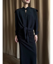 epaulet design mode black shirt-4991-9