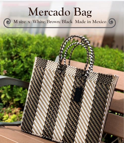 M Mercado Bag (Normal handle) White/Brown/Black