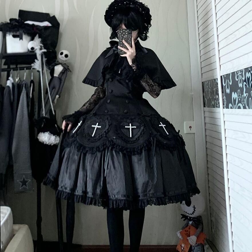 ゴシックロリィタ 十字架ハートJSK ドールワンピース ロング丈タイプ