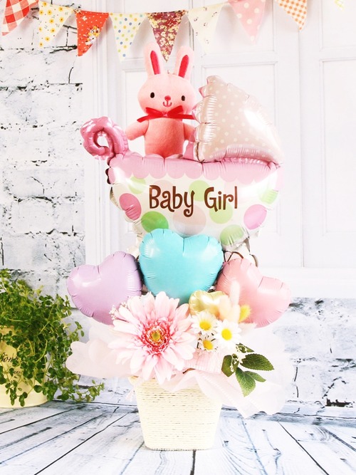 出産祝いギフト『Baby girl』バルーン＆アートフラワー