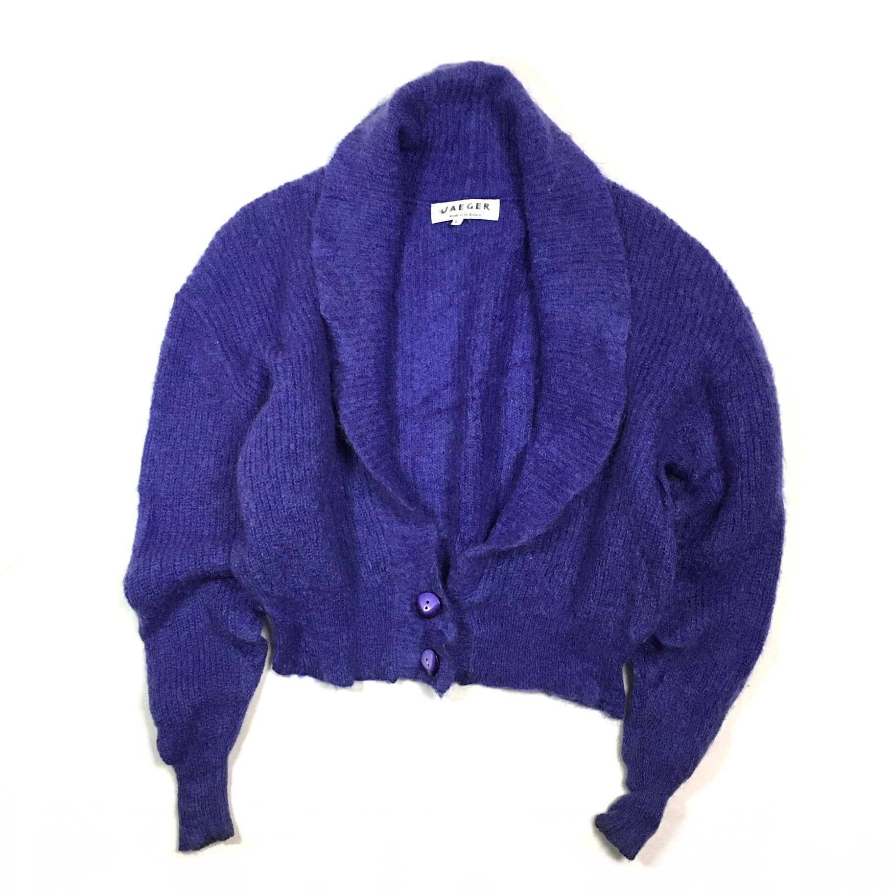90S デッドストック　刺繍　カーディガン　綿　メンズM 紫　個性派