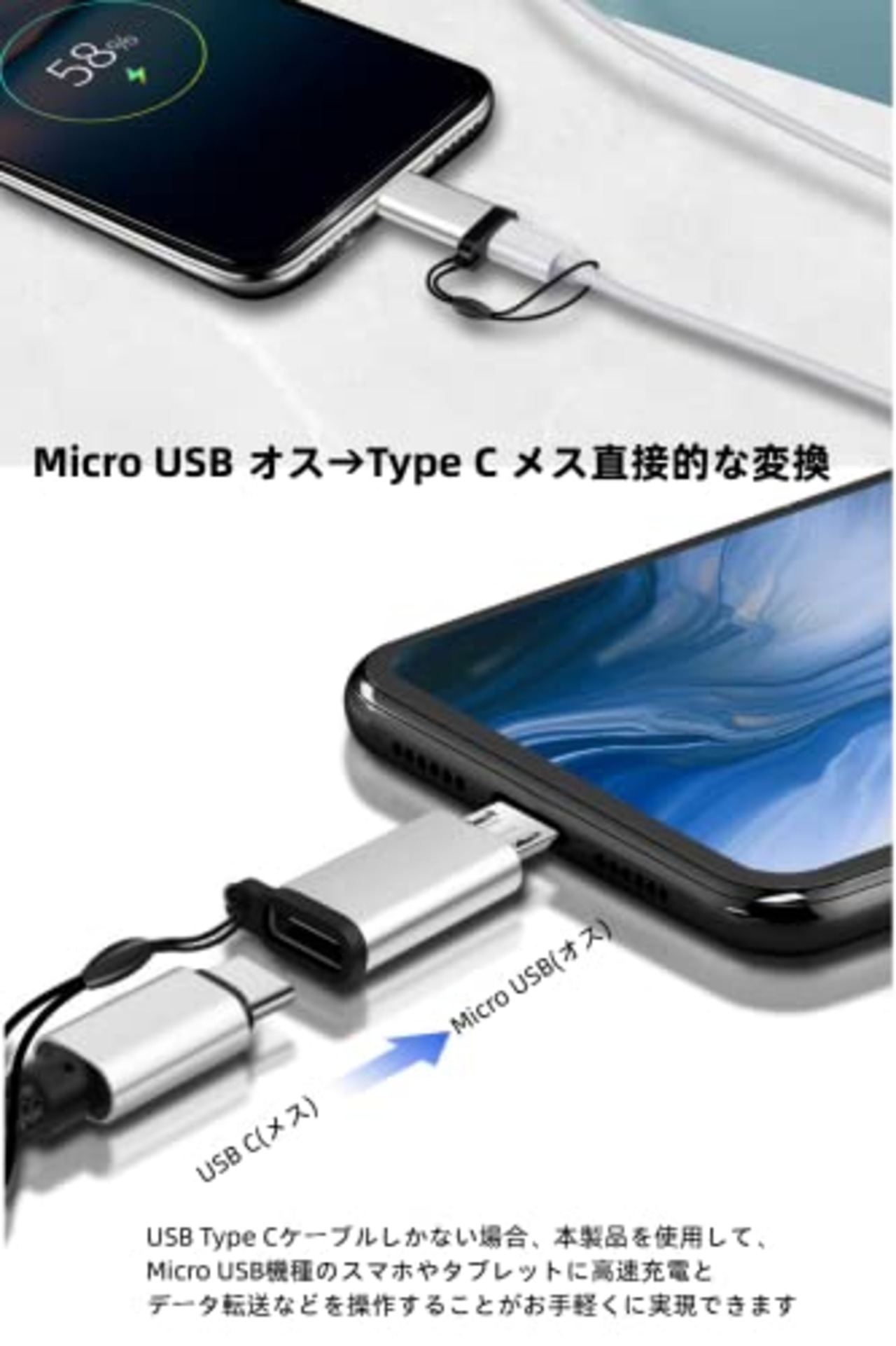 YFFSFDC マイクロUSB変換アダプター タイプC Micro USB 変換アダプタ3個入り Type C メス to Micro USB オス 変換コネクタ 充電とデータ転送 Galaxy、Nexus、Xperia、HUAWEI等Micro USB設備対応 ストラップ付 紛失防止 (ブラック 、シルバー、ゴールド)