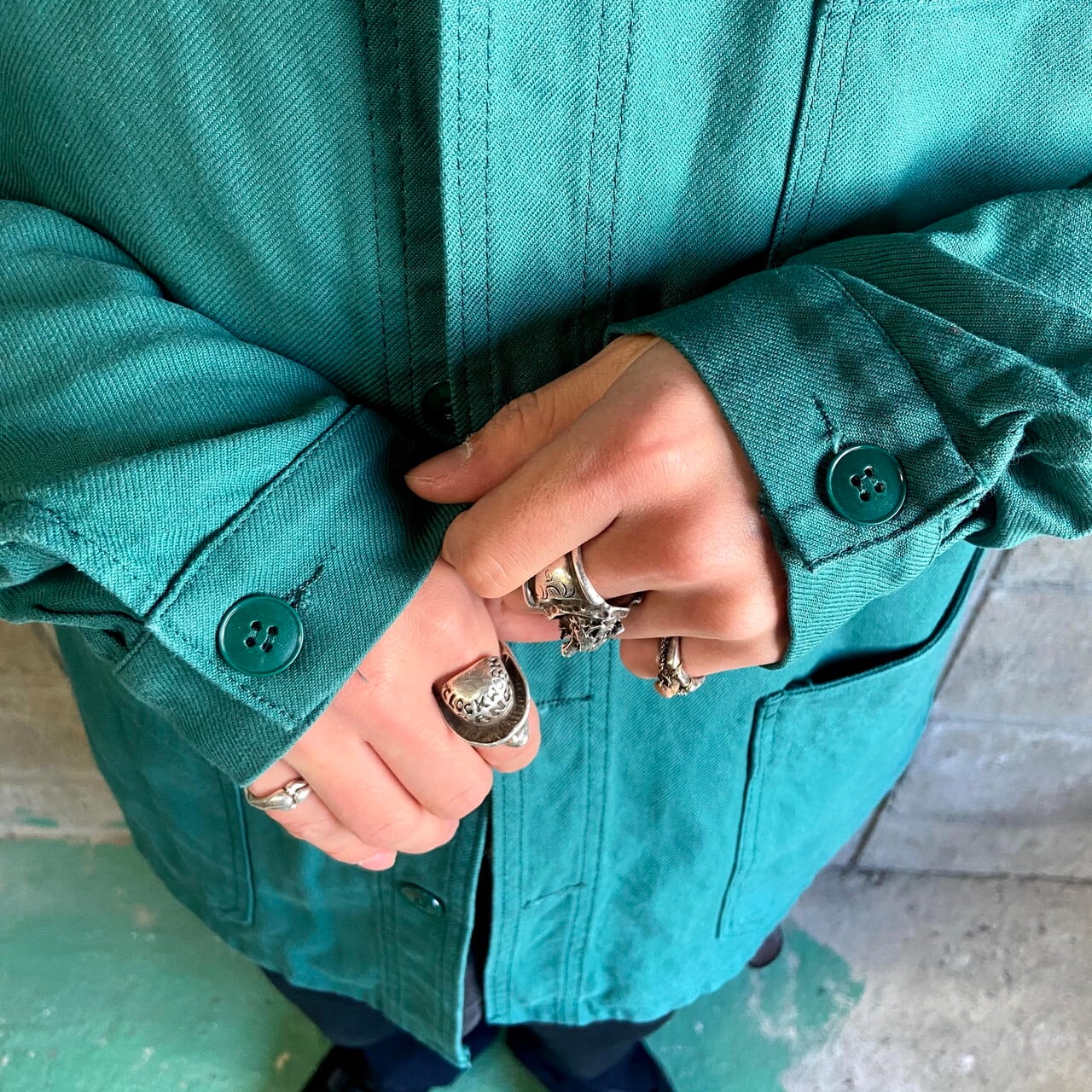 〜50s ヴィンテージ ユーロ ワークジャケット コットンツイル地 古着 M 緑 50's フレンチワークジャケット - Fresh Service NECESSARY or