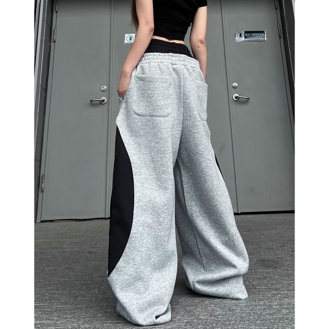 フェイクレイヤードサイドラインワイドパンツ 2col R02913