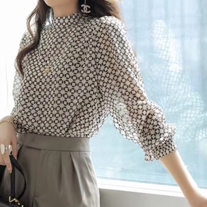 ハーフハイネックプリントシャツトップ A00426