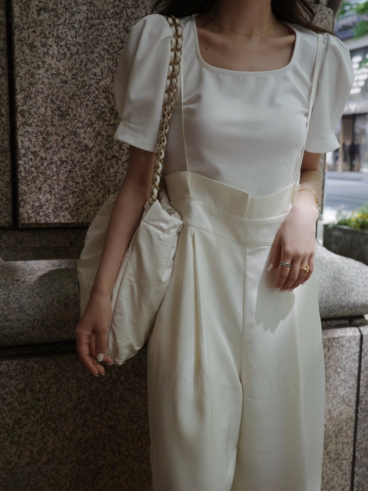 Satin salopette / ivory (即納商品) | moripon. Satin salopette / ivory (即納商品) | moripon.