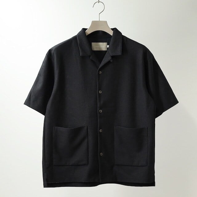 【CURLY＆Co.】TricotPrint OpenCollar Shirt CURLY & Co. (カーリー) BIRD'S EYE JERSEY OPEN-COLLAR SHIRT (BLACK