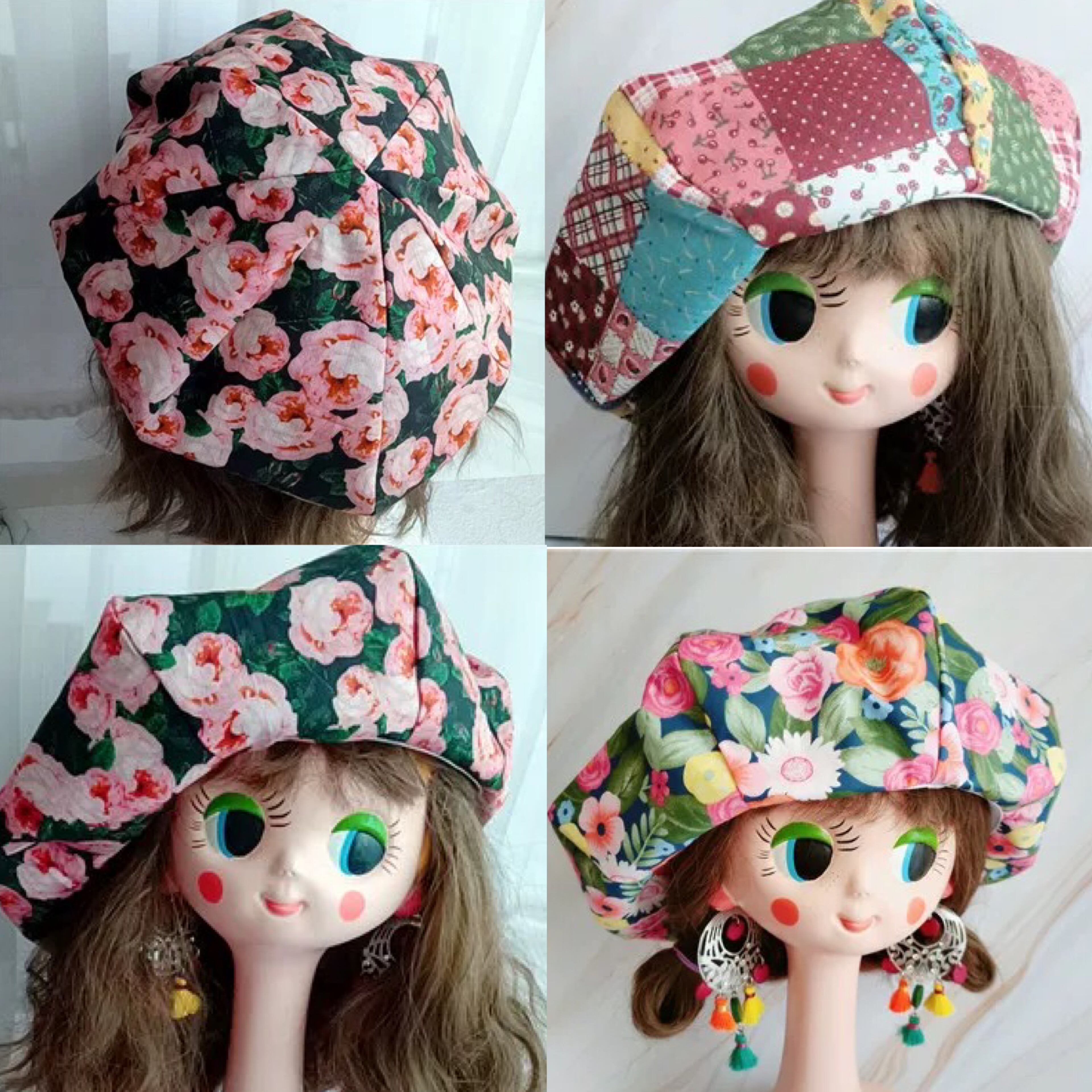 帽子 白 ガーリー 姫 可愛い 原宿 古着 黒 花柄 フラワー カラフル