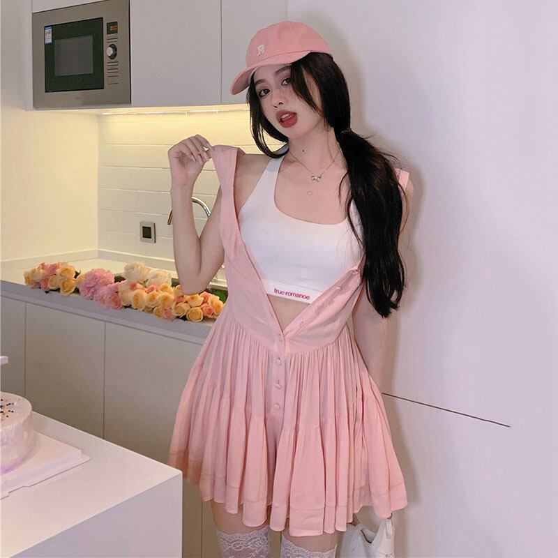 サマースタイル薄手ウェストドレス ホワイトトップス レディース ピンク 夏物 ドラファッションホール47987548728