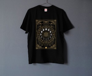 月の満ち欠け・12星座 Tシャツ BLACK（men&women）