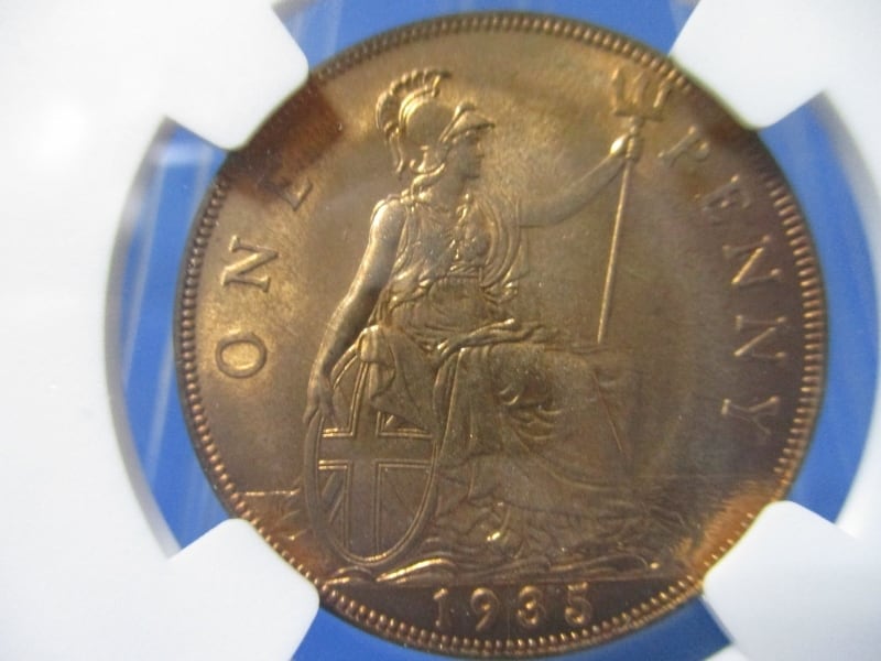 イギリス 1ペニー銅貨☆1935年／未使用／ジョージ5世／NGC MS62 イギリス 1ペニー銅貨☆1935年／未使用／ジョージ5世／NGC MS62