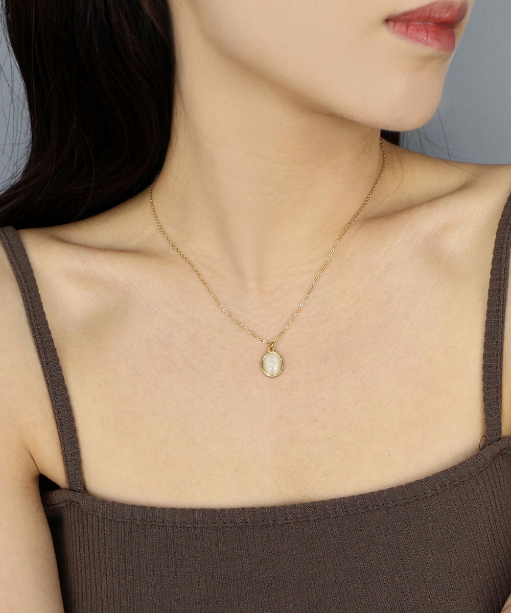 【SELECT】サージカルステンレス 316L オーバル ストーン ペンダントネックレス  金属アレルギー対応