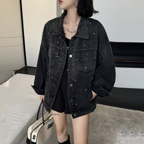 rhinestone denim over jacket / l0276