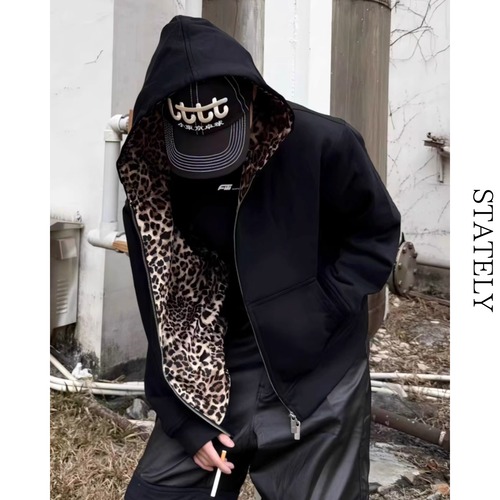 Unisex Leopard Lining Zip Hoodie_T101 画像