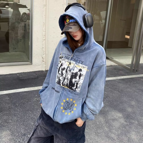 フェードウォッシュバンドグラフィックジップフーディ 1col   R01843