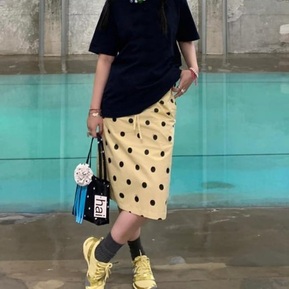 Butter Yellow Polka Dot Skirt*S-392