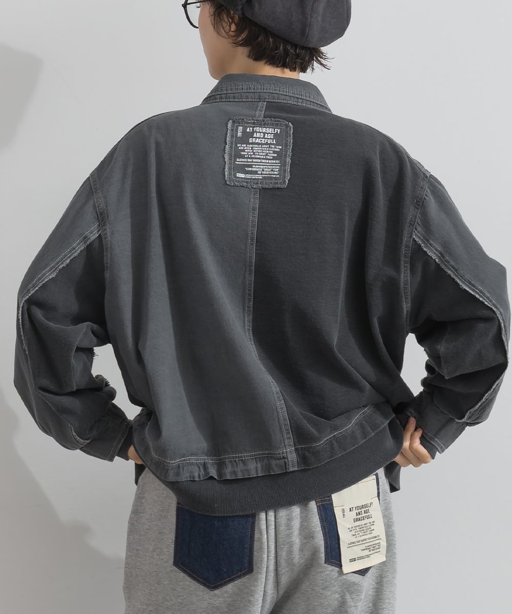 J263053 硫化染め・インディゴ染め 綿裏毛×7ozデニム リメイク風