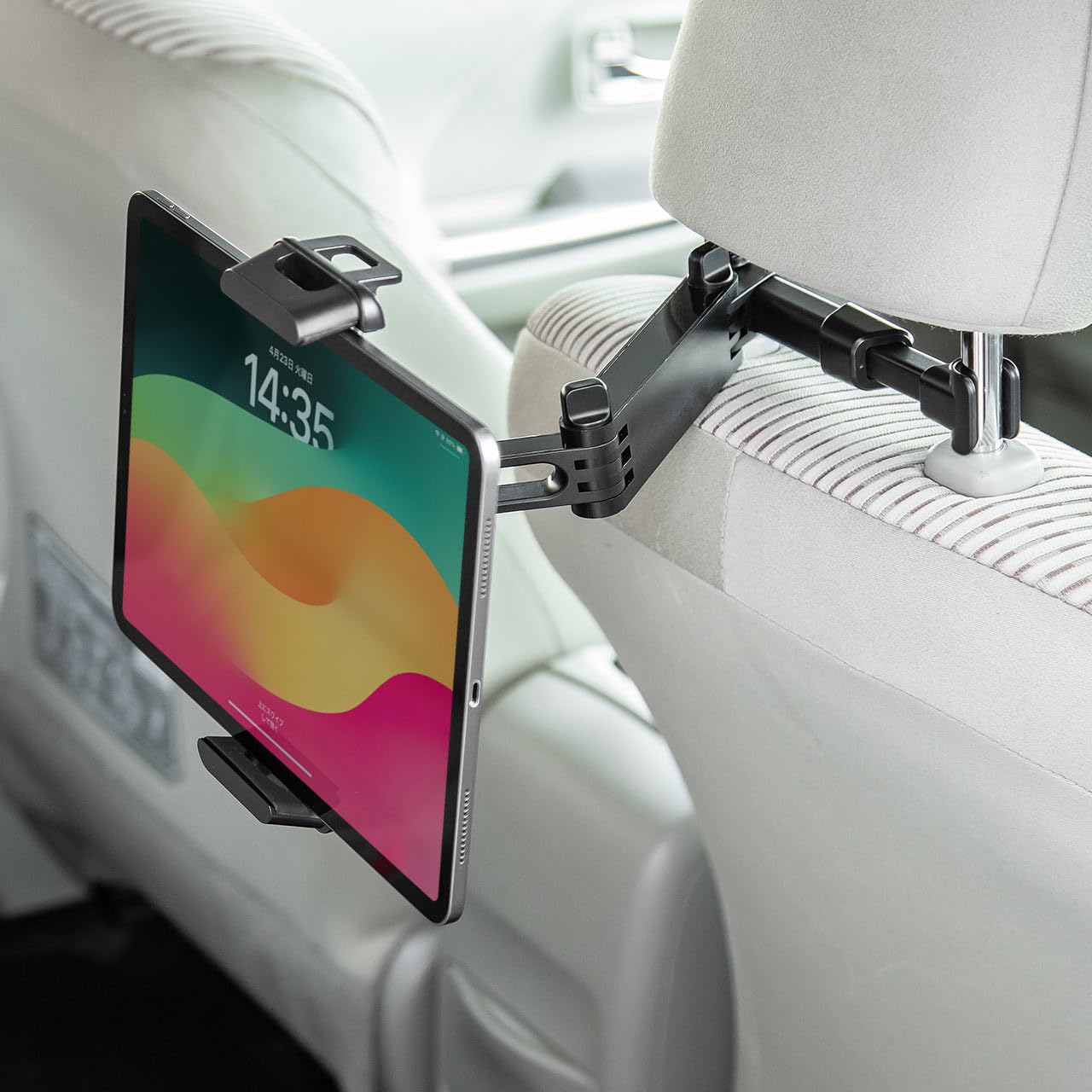 【人気】サンワダイレクト 車載タブレットホルダー ヘッドレスト固定型 伸縮アーム 360°回転 角度調整 後部座席用 7〜13インチ対応 iPhone/Android/iPad対応 200-CAR108