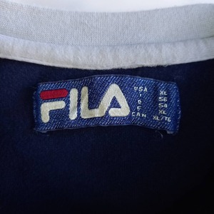 90s　オールド　フィラ　ラグランTシャツ　半袖　ストライプ　刺繍ロゴ　紺　XL