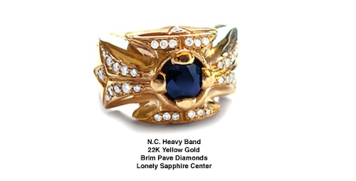 SofferAri ソファーアリ日本代理店 N.C. Heavy Band 22K Gold Brim Pave Diamonds Lonely Sapphire Center
