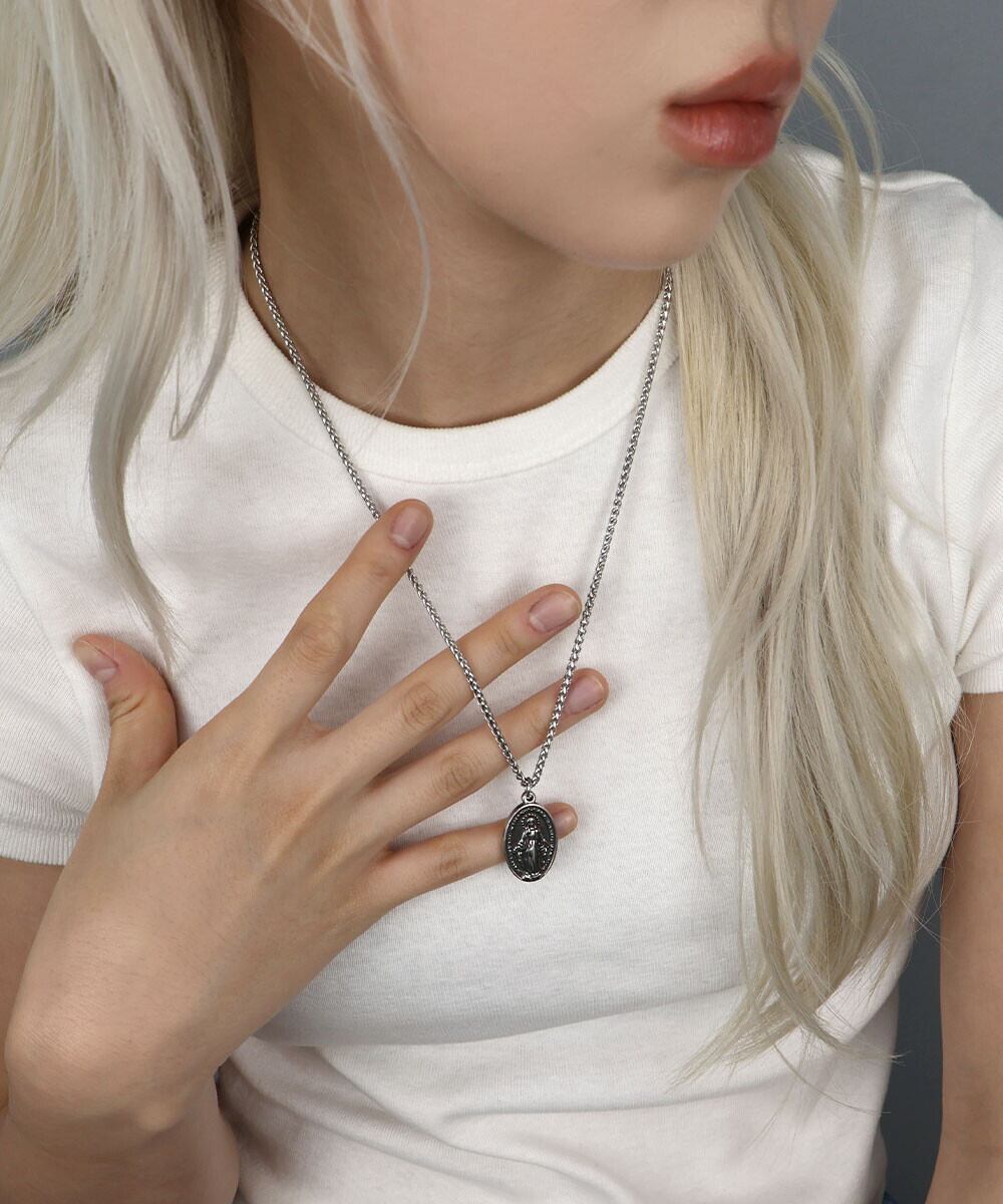 【サージカルステンレス 316L】メンズライク モチーフネックレス オーバルコイン 金属アレルギー対応