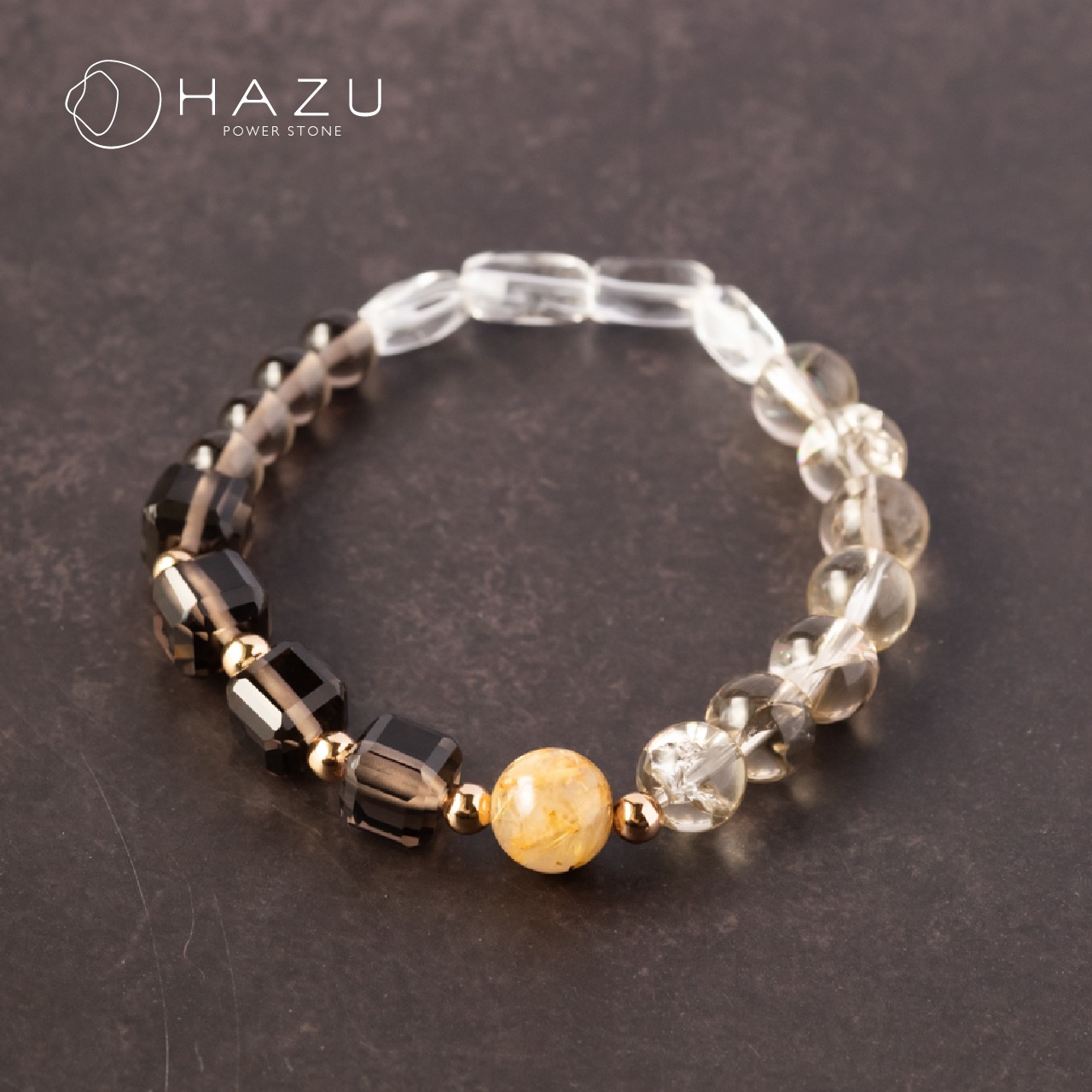 上品さと強さを纏う芯ある輝き［アイリススモーキーシトリン／アイスオブシディアン／ルチルクォーツ／水晶］