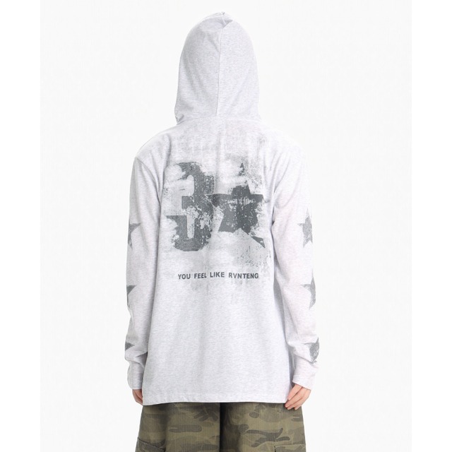 fade star hooded long tee　フェードスターフード付きロングティー　J1753